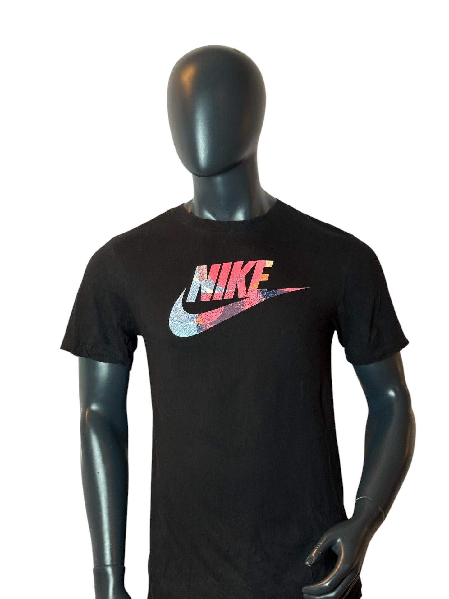 Retro Nike Swoosh Logo T Shirt Black Multicolor Graphic Tee Size S