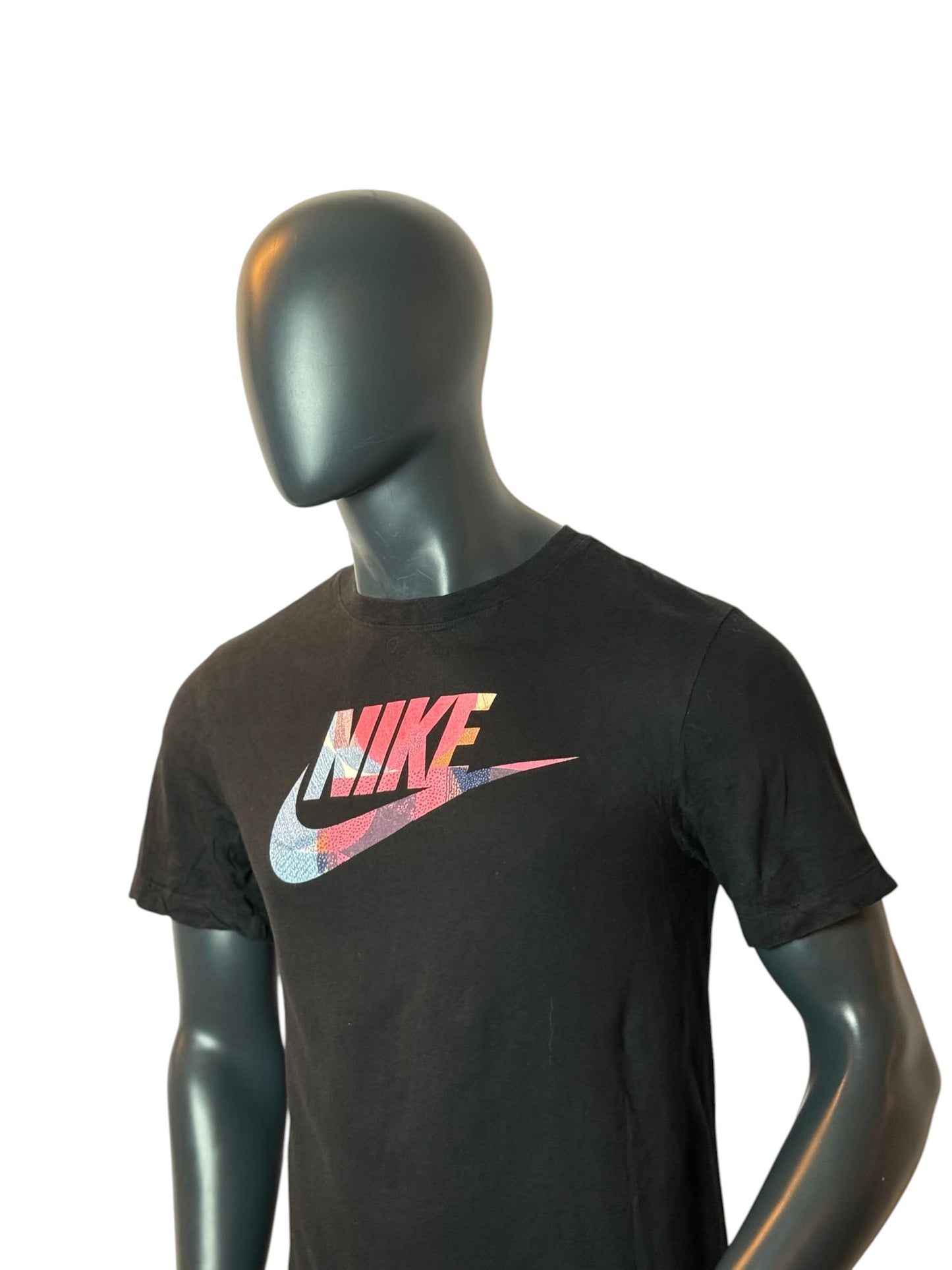 Retro Nike Swoosh Logo T Shirt Black Multicolor Graphic Tee Size S
