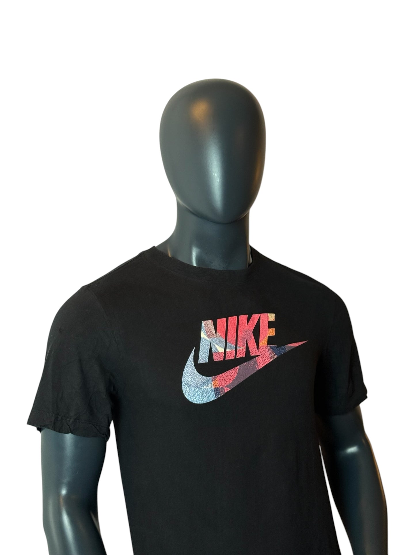 Retro Nike Swoosh Logo T Shirt Black Multicolor Graphic Tee Size S