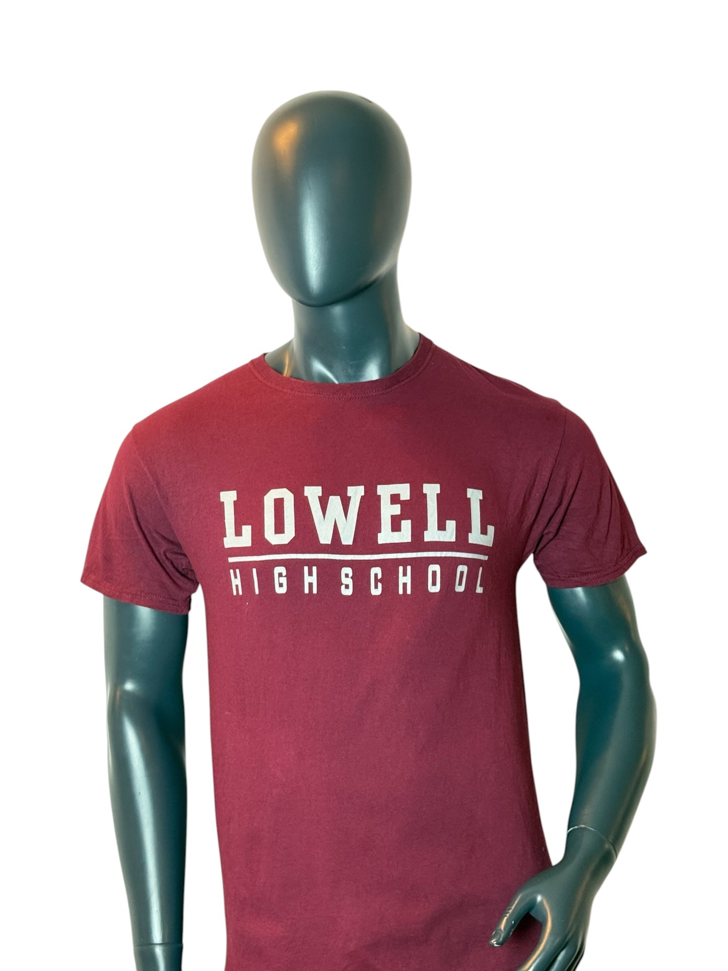 Lowell High School T Shirt Burgundy Vintage College Style Tee Size M