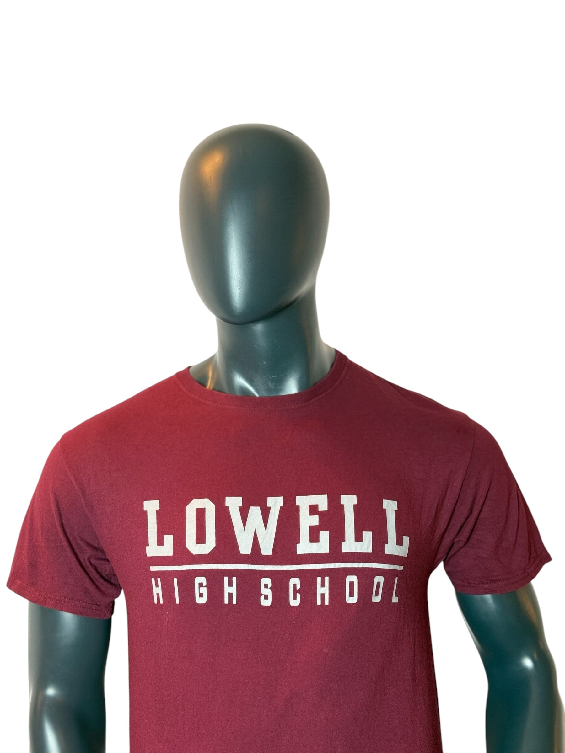 Lowell High School T Shirt Burgundy Vintage College Style Tee