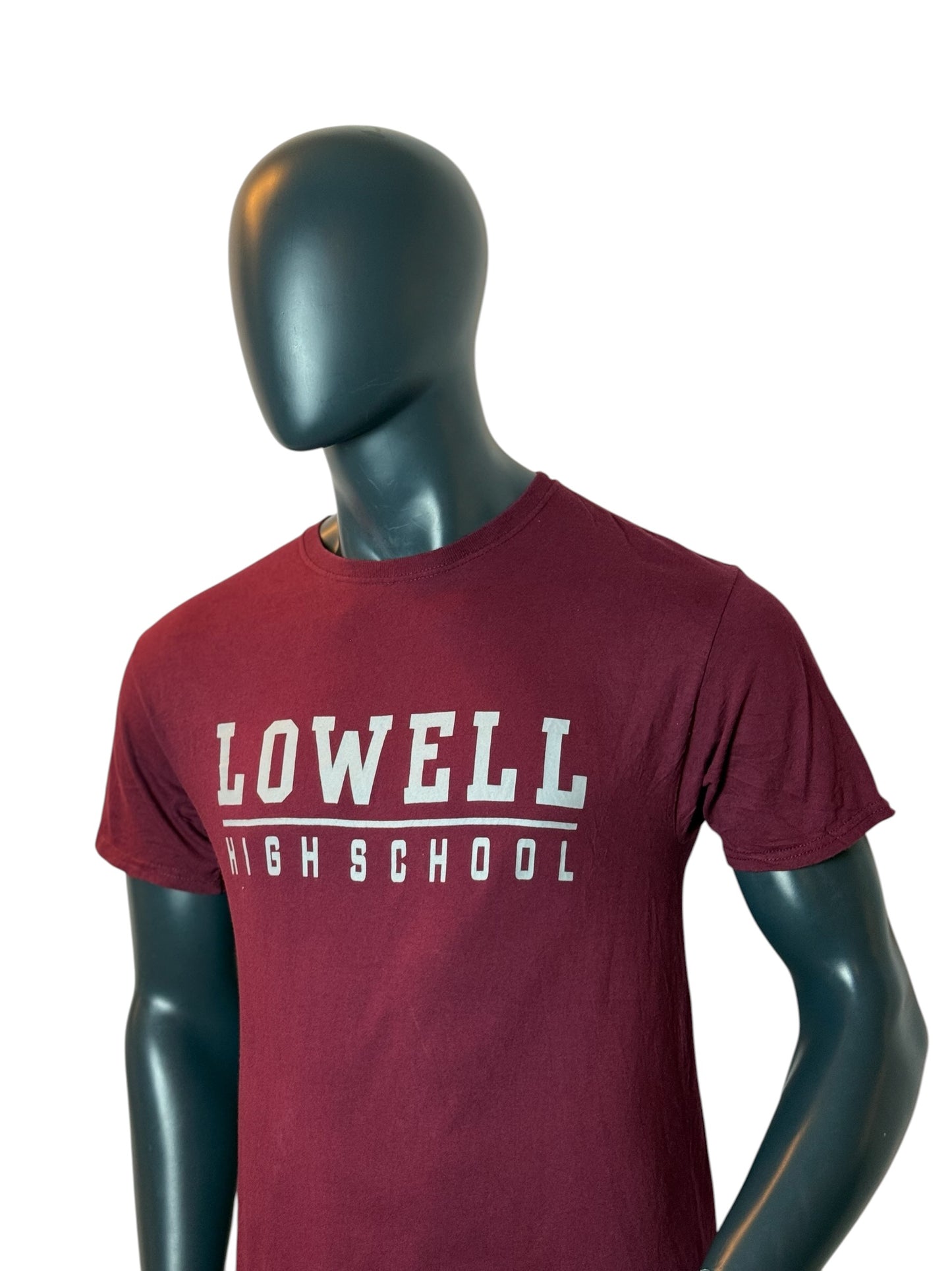 Lowell High School T Shirt Burgundy Vintage College Style Tee Size M