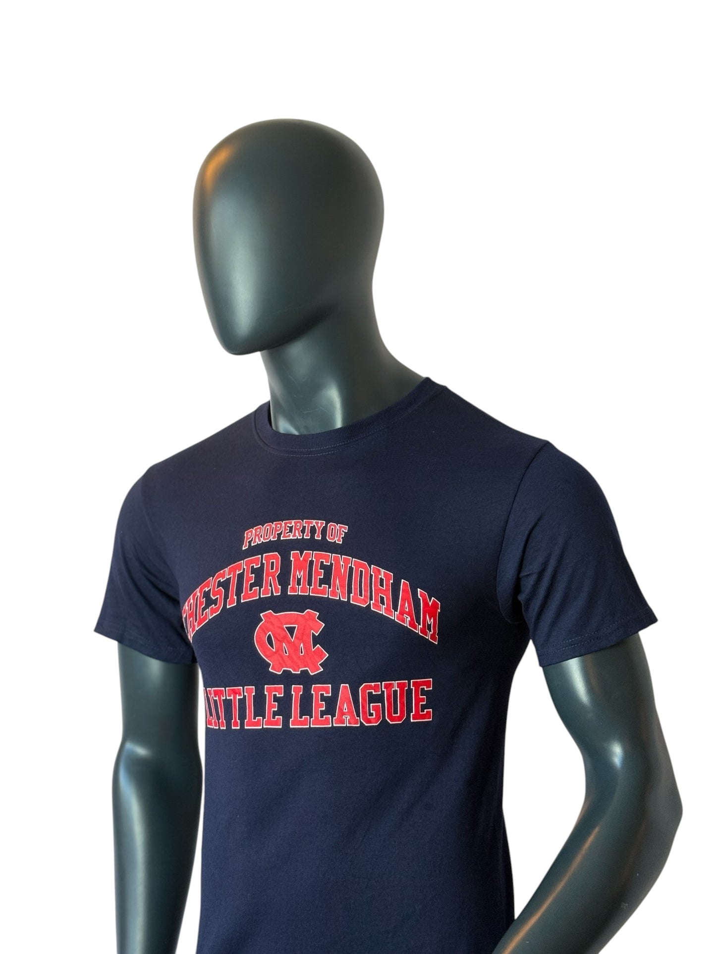 Chester Mendham Vintage Retro Little League T Shirt Navy Blue Heavy Cotton Graphic Tee Size S