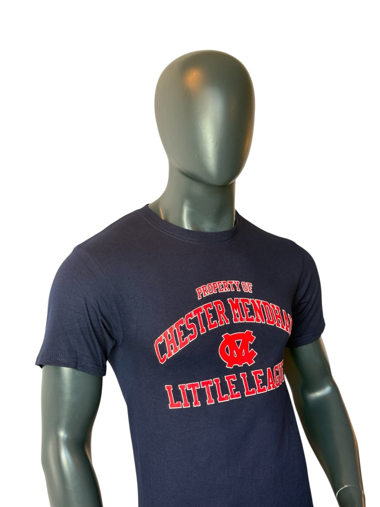 Chester Mendham Vintage Retro Little League T Shirt Navy Blue Heavy Cotton Graphic Tee Size S