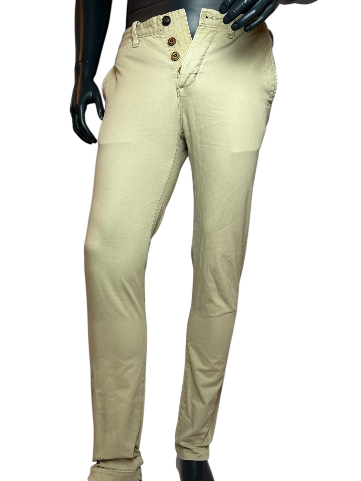 Herren Chino Hose Beige, Slim Fit Stoffhose mit Knopfleiste | Casual & Business Size Slim Fit