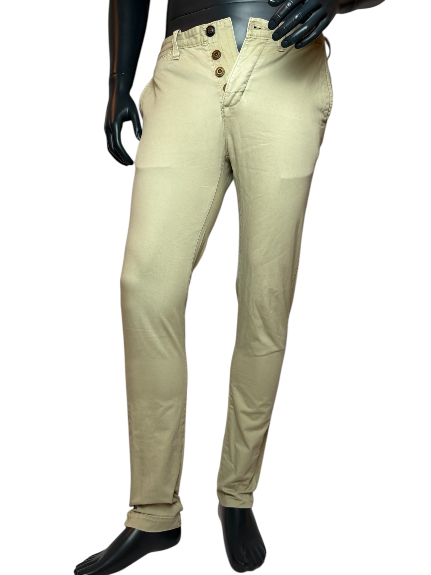 Herren Chino Hose Beige, Slim Fit Stoffhose mit Knopfleiste | Casual & Business Size Slim Fit